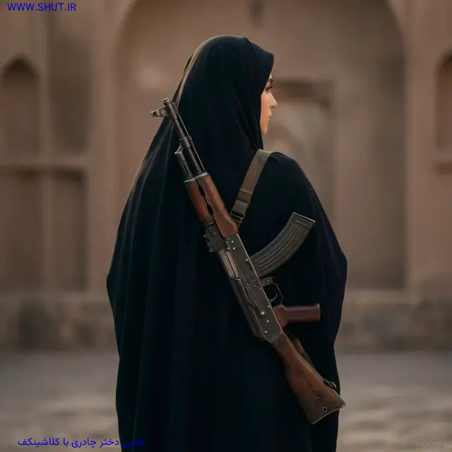 عکس دختر چادری با کلاشینکف